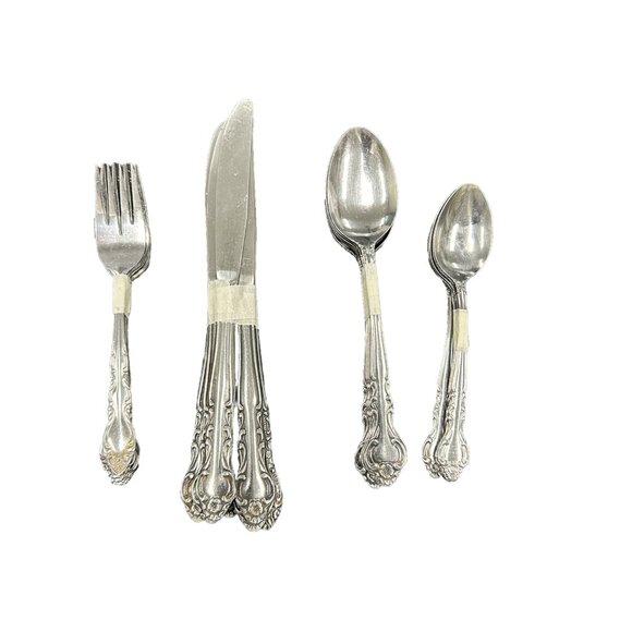 37 Piece Oxford Hall Stainless Steel COVENT GARDEN Flatware Silverware Floral - Picture 3 of 5